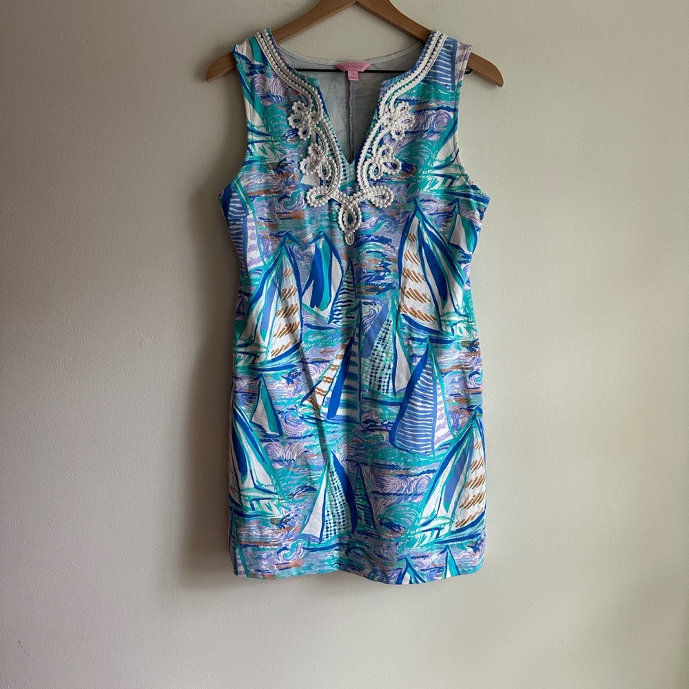 Lilly Pulitzer Blue and Green Sailboat Mini Dress